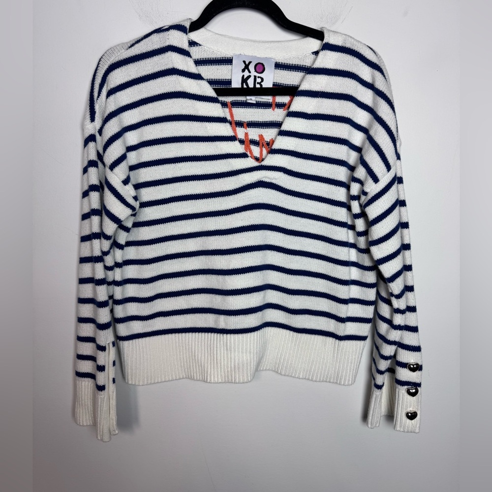 KERRI ROSENTHAL NEXT SMILE’S ON YOU SAILOR STRIPE SWEATER